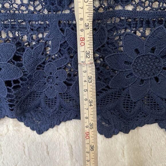 La Reyna Denim Lace Off The Shoulder Dress Pockets Side Zip Boho Cottagecore S - Picture 5 of 11